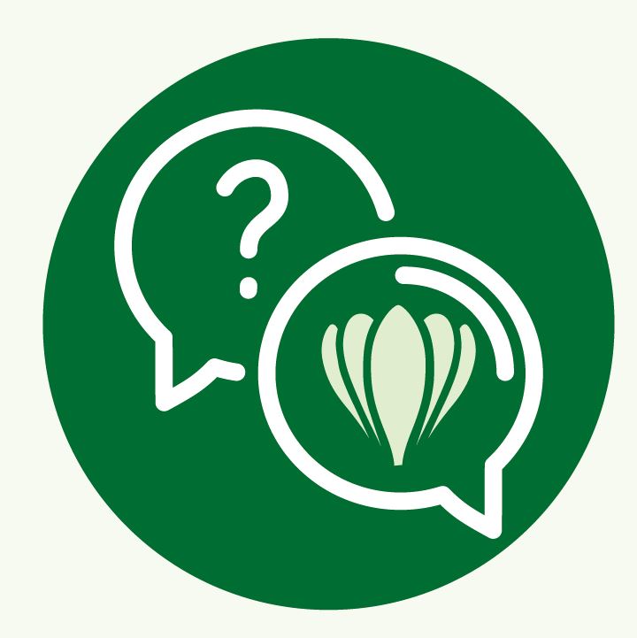 Icon mit Sprechblasen, eine mit Fragezeichen, eine mit Loosdorf-Logo